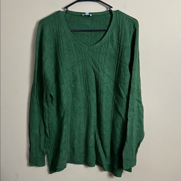 Talbots Women’s Size Small Olive Green Cable Knit V-Neck Sweater - Picture 1 of 5